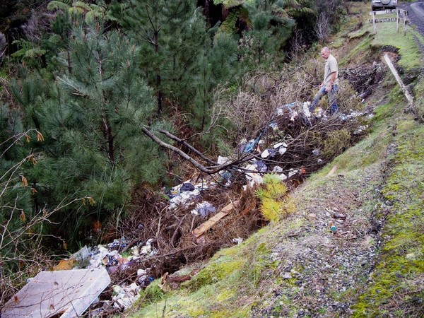 illegally dumped rubbish on Opanake Road